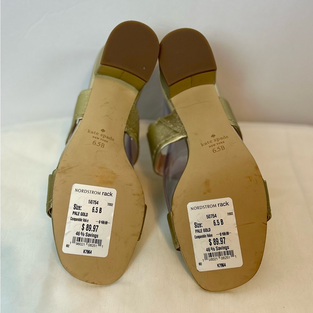 New Kate Spade Chrissie Gold Scalloped heeled Sandals / size 6.5 - Picture 6 of 13